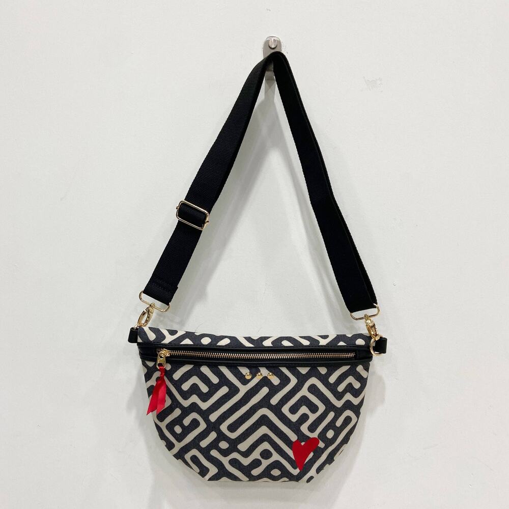 Colby Canvas Printed Crossbody Bum Bag | Black/Cream Geometric